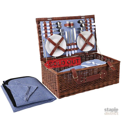 Alfresco 4 Person Picnic Basket Set Insulated Blanket Storage Bag - Outdoor Recreation > Picnic > Picnic Baskets