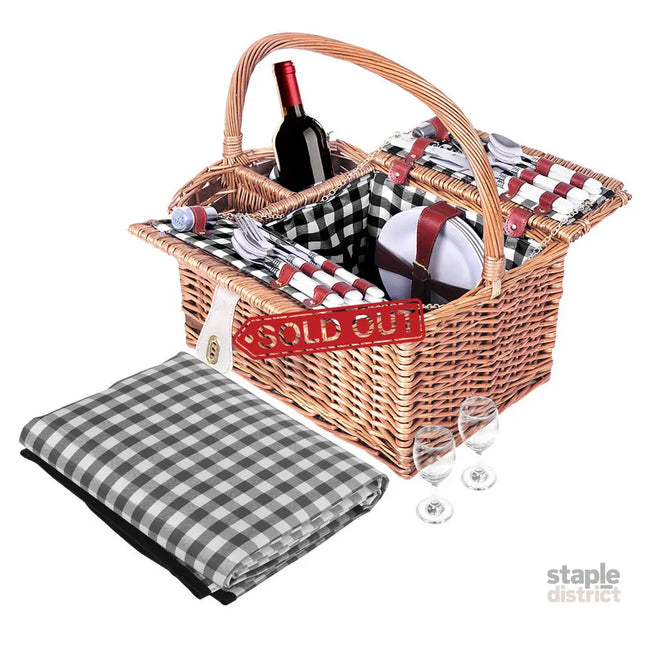Alfresco 4 Person Picnic Basket Set Insulated Outdoor Blanket Bag - Outdoor Recreation > Picnic > Picnic Baskets