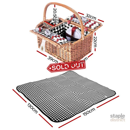 Alfresco 4 Person Picnic Basket Set Insulated Outdoor Blanket Bag - Outdoor Recreation > Picnic > Picnic Baskets