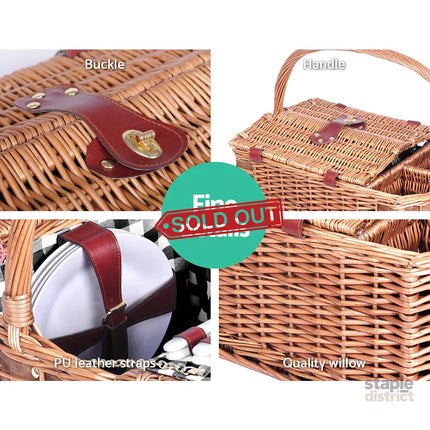 Alfresco 4 Person Picnic Basket Set Insulated Outdoor Blanket Bag - Outdoor Recreation > Picnic > Picnic Baskets