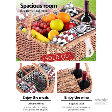 Alfresco 4 Person Picnic Basket Set Insulated Outdoor Blanket Bag - Outdoor Recreation > Picnic > Picnic Baskets