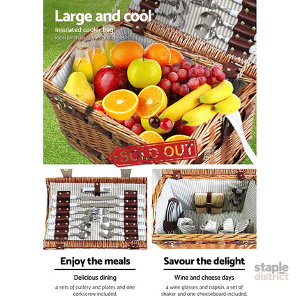 Alfresco 4 Person Picnic Basket Set Storage Blanket - Outdoor Recreation > Picnic > Picnic Baskets