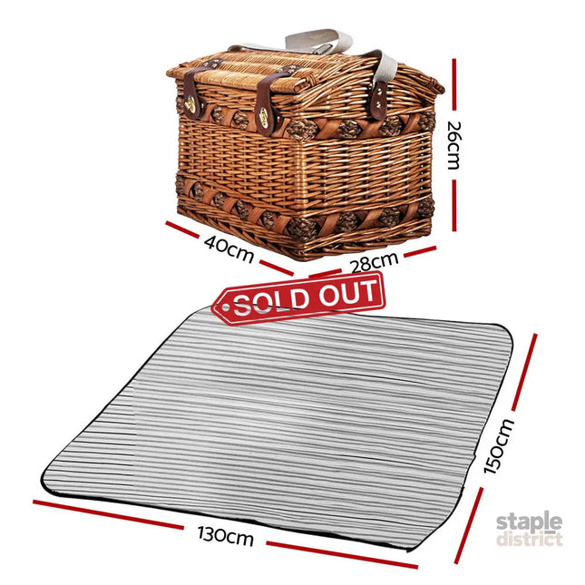 Alfresco 4 Person Picnic Basket Set Storage Blanket - Outdoor Recreation > Picnic > Picnic Baskets