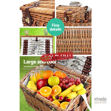 Alfresco 4 Person Picnic Basket Set Storage Blanket - Outdoor Recreation > Picnic > Picnic Baskets