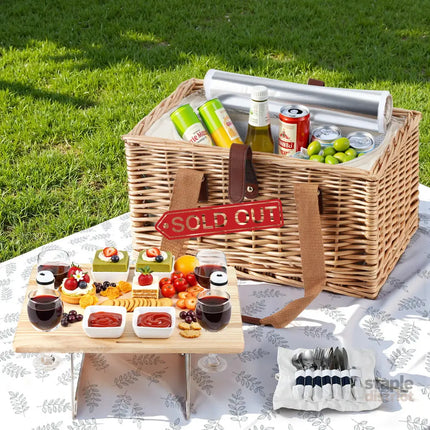 Alfresco 4 Person Picnic Basket Set with Table Blanket Cooler Wooden Insulated - Outdoor Recreation > Picnic > Picnic
