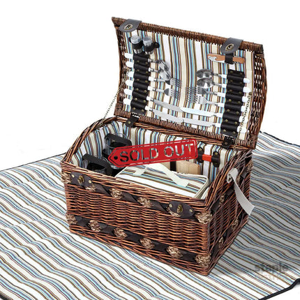 Alfresco 4 Person Picnic Basket Set Wooden Blanket Cooler Bag Outdoor Insulated - Outdoor Recreation > Picnic > Picnic