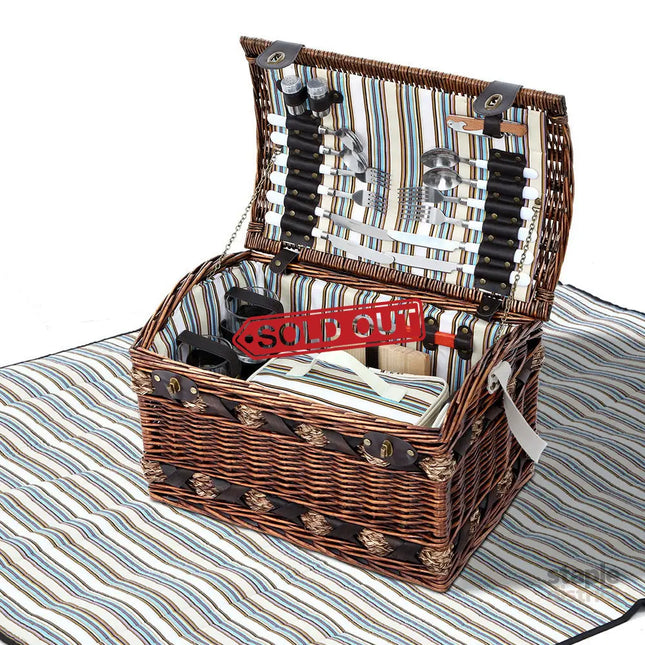Alfresco 4 Person Picnic Basket Set Wooden Blanket Cooler Bag Outdoor Insulated - Outdoor Recreation > Picnic > Picnic