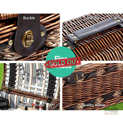 Alfresco 4 Person Picnic Basket Set Wooden Blanket Cooler Bag Outdoor Insulated - Outdoor Recreation > Picnic > Picnic