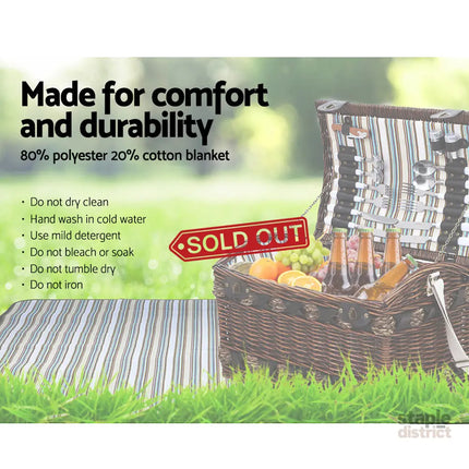 Alfresco 4 Person Picnic Basket Set Wooden Blanket Cooler Bag Outdoor Insulated - Outdoor Recreation > Picnic > Picnic