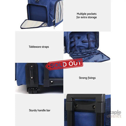 Alfresco 6 Person Picnic Basket Set Bag Wheels Insulated Trolley - Outdoor Recreation > Picnic > Picnic Baskets