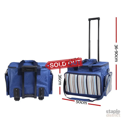 Alfresco 6 Person Picnic Basket Set Bag Wheels Insulated Trolley - Outdoor Recreation > Picnic > Picnic Baskets
