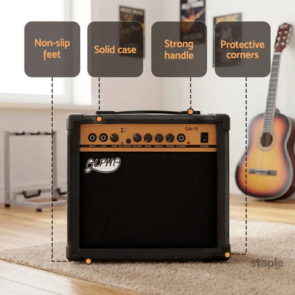 Alpha 20W Guitar Amplifier Portable Practice Amp Overdrive 3-Band EQ Black - Audio & Video > Musical Instrument &