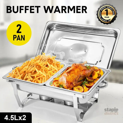 Alston 4.5LX2 Chafing Dish Set Premium 410 Stainless Steel Buffet Warmer Bain Marie Food Server with Fuel Holders & Lid