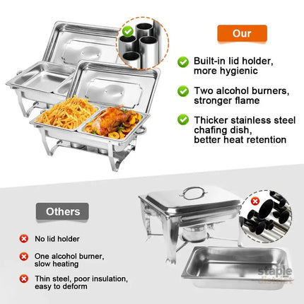 Alston 4.5LX2 Chafing Dish Set Premium 410 Stainless Steel Buffet Warmer Bain Marie Food Server with Fuel Holders & Lid