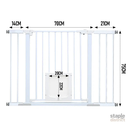 Alston 76cm Tall Baby Pet Security Gate Safety Adjustable Width with Cat Door for House Doorways Stairs Guard Extension