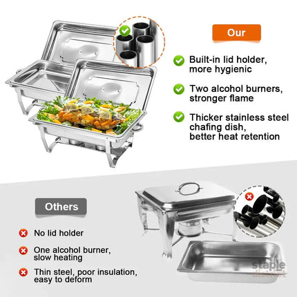 Alston 9L Chafing Dish Set Premium 410 Stainless Steel Buffet Warmer Bain Marie Food Server with Fuel Holders & Lid