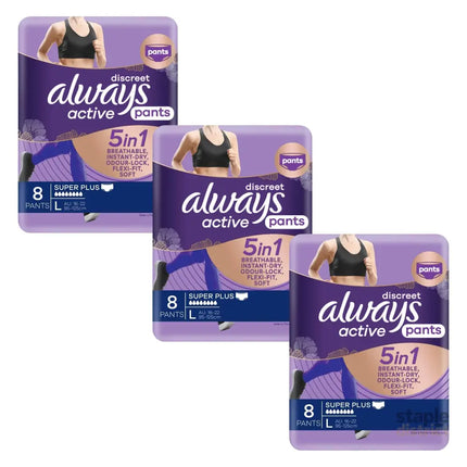 Always Discreet 5 in 1 Pants Large 16-22 95-125cm 8 Pack x3-2050056844122132480