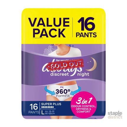 Always Discreet Underwear Night Pants Large 16pk-2006732772101722113
