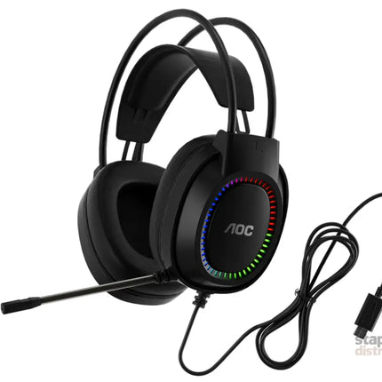 AOC ACG2500BK Wired RGB USB Gaming Stereo Headset 2M Cable Black - Electronics > Headphones and Earphones > Over Ear