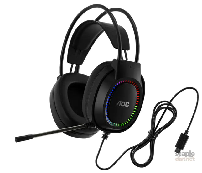 AOC ACG2500BK Wired RGB USB Gaming Stereo Headset 2M Cable Black - Electronics > Headphones and Earphones > Over Ear