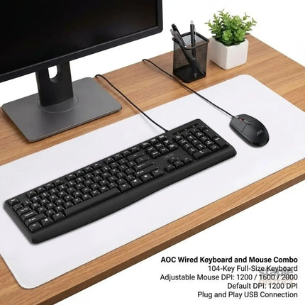 AOC KM170B/97 Wired Home & Office Keyboard + Mouse Combo 1.5M cables Black - Electronics > Computer Accessories >