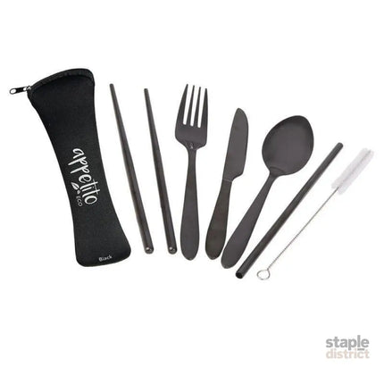 Appetito ? Stainless Steel Traveller?s Cutlery Set in Zippered Pouch Black-2006733448101892096