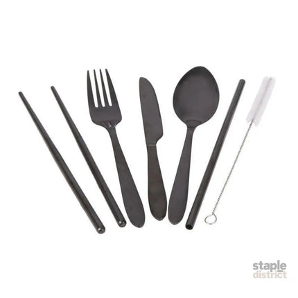 Appetito ? Stainless Steel Traveller?s Cutlery Set in Zippered Pouch Black-2006733448101892097