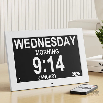 Artiss 10’’ Digital Day Clock Alarm Calendar Dementia Date Week Desk Clocks White - Home & Garden > Decor > Clocks