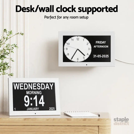Artiss 10’’ Digital Day Clock Alarm Calendar Dementia Date Week Desk Clocks White - Home & Garden > Decor > Clocks