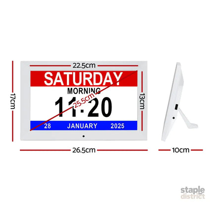 Artiss 10’’ Digital Day Clock Alarm Calendar Dementia Date Week Desk Clocks White - Home & Garden > Decor > Clocks