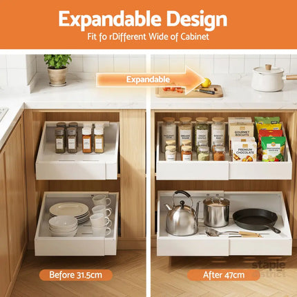 Artiss 2 Pack Pull Out Drawers for Cabinets Expandable Cabinet Organizer White - Furniture > Bathroom > Bathroom