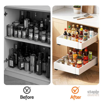 Artiss 2 Pack Pull Out Drawers for Cabinets Expandable Cabinet Organizer White - Furniture > Bathroom > Bathroom