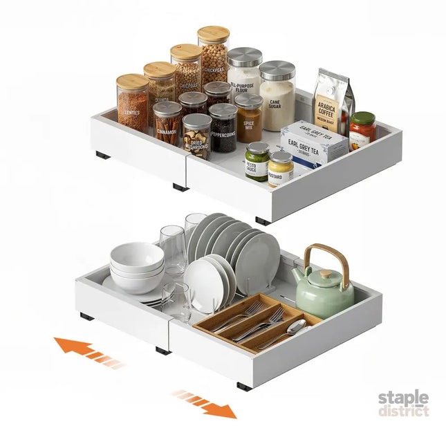 Artiss 2 Pack Pull Out Drawers for Cabinets Expandable Cabinet Organizer White - Furniture > Bathroom > Bathroom