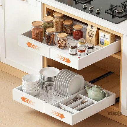 Artiss 2 Pack Pull Out Drawers for Cabinets Expandable Cabinet Organizer White - Furniture > Bathroom > Bathroom