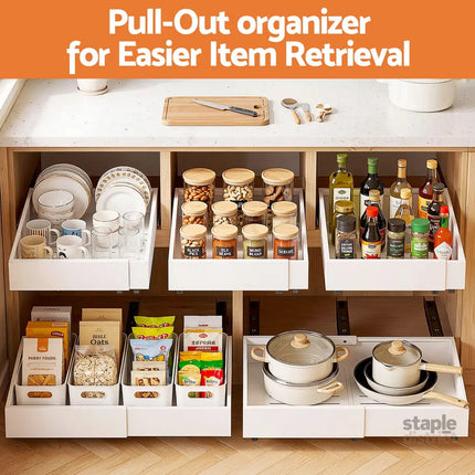 Artiss 2 Pack Pull Out Drawers for Cabinets Expandable Cabinet Organizer White - Furniture > Bathroom > Bathroom