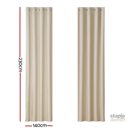 Artiss 2X Blockout Curtains Eyelet 140x230cm Beige - Home & Garden > Curtains > Curtains & Drapes