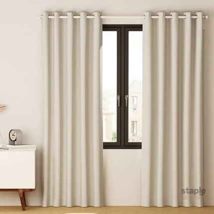 Artiss 2X Blockout Curtains Eyelet 140x230cm Beige - Home & Garden > Curtains > Curtains & Drapes