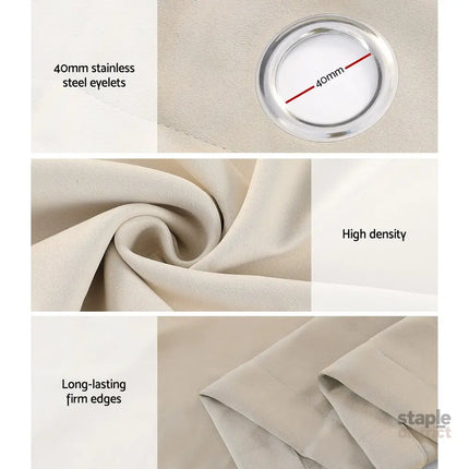 Artiss 2X Blockout Curtains Eyelet 140x230cm Beige - Home & Garden > Curtains > Curtains & Drapes
