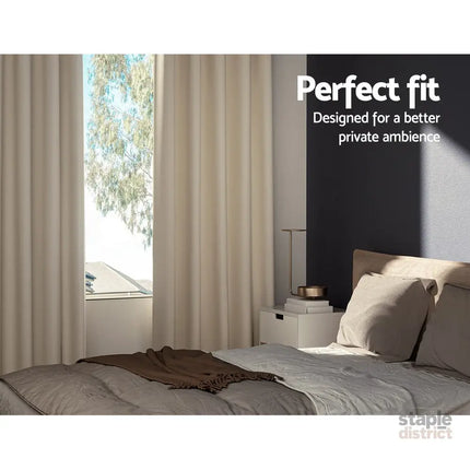 Artiss 2X Blockout Curtains Eyelet 140x230cm Beige - Home & Garden > Curtains > Curtains & Drapes