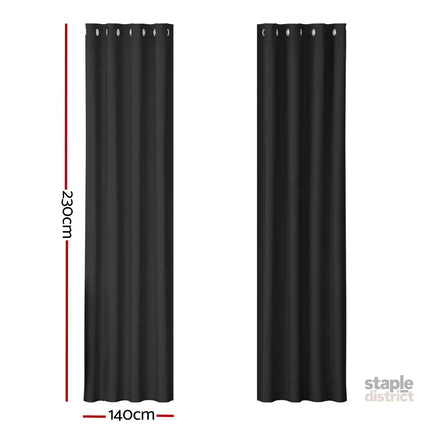 Artiss 2X Blockout Curtains Eyelet 140x230cm Black - Home & Garden > Curtains > Curtains & Drapes