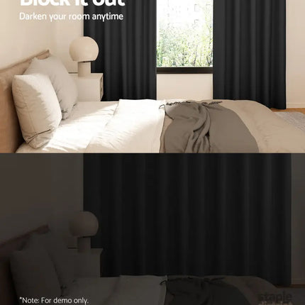 Artiss 2X Blockout Curtains Eyelet 140x230cm Black - Home & Garden > Curtains > Curtains & Drapes