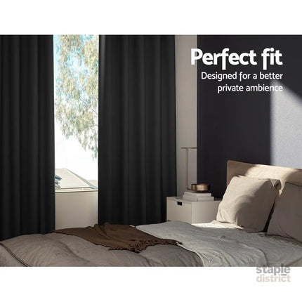 Artiss 2X Blockout Curtains Eyelet 140x230cm Black - Home & Garden > Curtains > Curtains & Drapes
