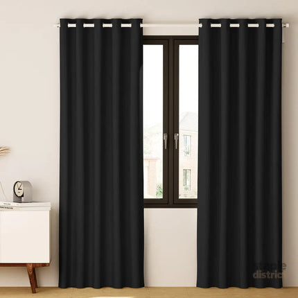 Artiss 2X Blockout Curtains Eyelet 140x230cm Black - Home & Garden > Curtains > Curtains & Drapes