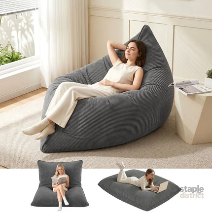 Artiss 3 in 1 Bean Bag Chair Cover (No Filler) Convertible Bean Bag for Adults Corduroy Stuffed Animal Storage Bean Bag