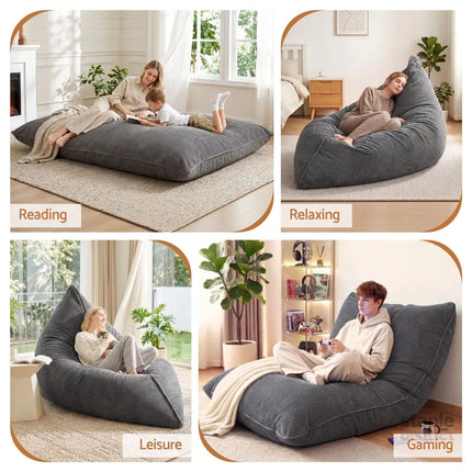 Artiss 3 in 1 Bean Bag Chair Cover (No Filler) Convertible Bean Bag for Adults Corduroy Stuffed Animal Storage Bean Bag