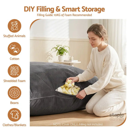 Artiss 3 in 1 Bean Bag Chair Cover (No Filler) Convertible Bean Bag for Adults Corduroy Stuffed Animal Storage Bean Bag