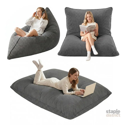 Artiss 3 in 1 Bean Bag Chair Cover (No Filler) Convertible Bean Bag for Adults Corduroy Stuffed Animal Storage Bean Bag