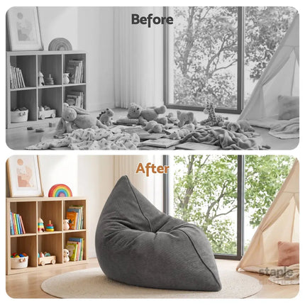 Artiss 3 in 1 Bean Bag Chair Cover (No Filler) Convertible Bean Bag for Adults Corduroy Stuffed Animal Storage Bean Bag