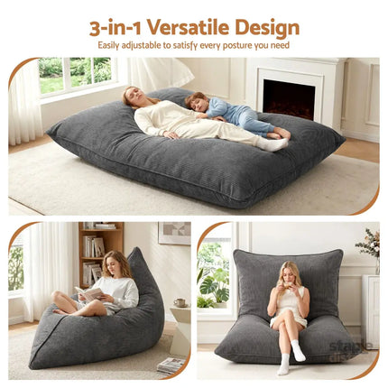 Artiss 3 in 1 Bean Bag Chair Cover (No Filler) Convertible Bean Bag for Adults Corduroy Stuffed Animal Storage Bean Bag