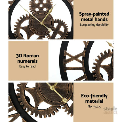 Artiss 60cm Wall Clock Large Retro Roman Numerals Brown - Home & Garden > Decor > Clocks